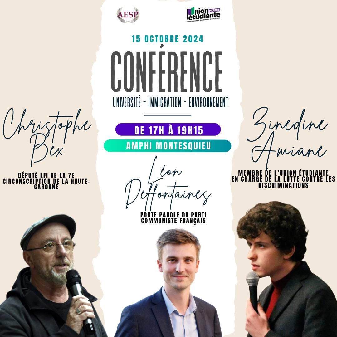 On se retrouve aujourd'hui à 17h à la fac de droit d'Amiens pour discuter de l'avenir de l'université, de l'écologie et de l'immigration.