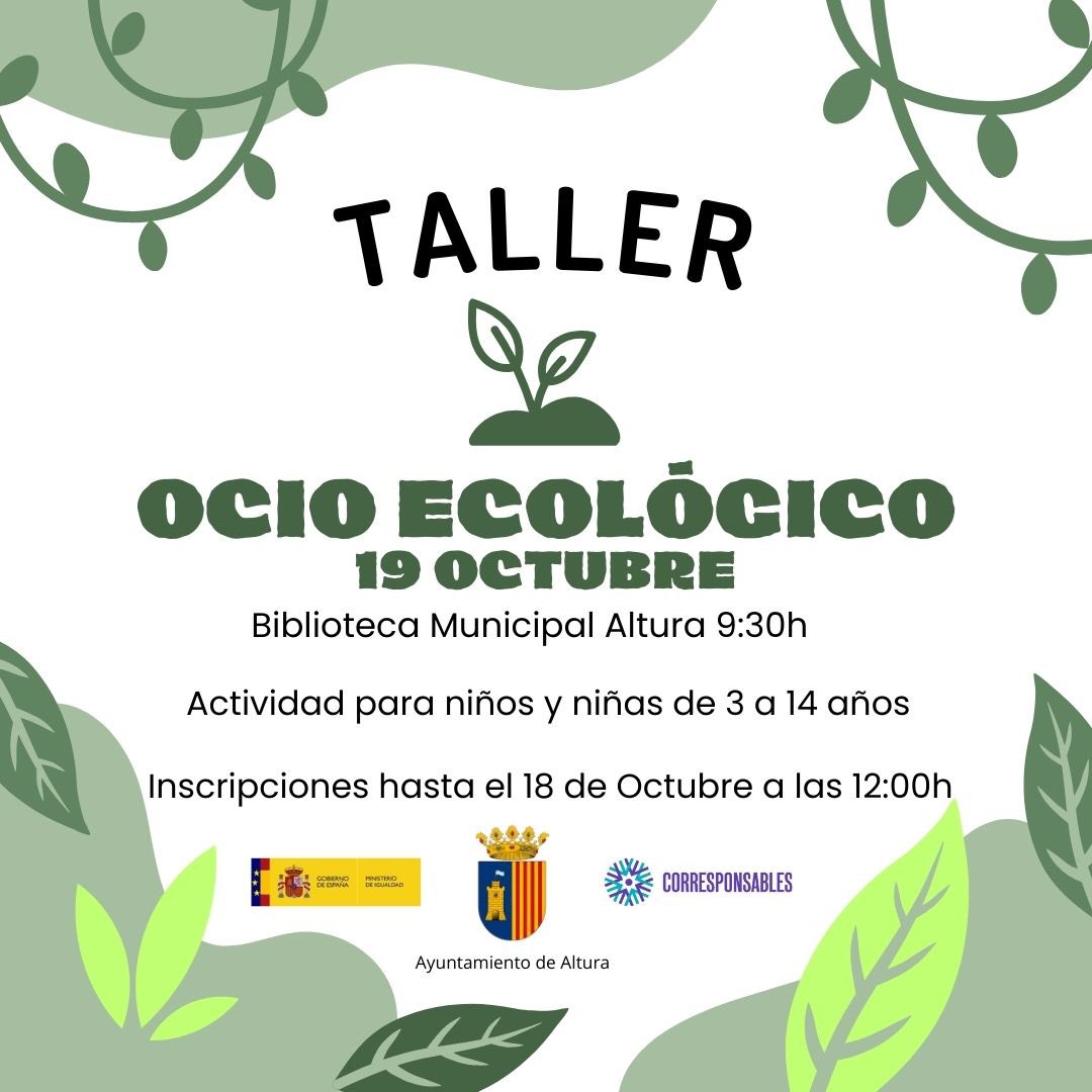 sedeosc's tweet photo. 📢📢 LOS SÁBADOS SON DIVERTIDOS / LOS SÁBADOS CONCILIA:

🔝 El sábado 19 de octubre,  la jornada estará dedicada al taller “Ocio ecológico“.

ℹ️ dirigidos a niñ@s de Altura entre 3 y 14 años.🤩

✅ actividades gratuitas.

📍 Lugar: Biblioteca municipal/ Casa de la Cultura. https://t.co/zNx0A1VVqL