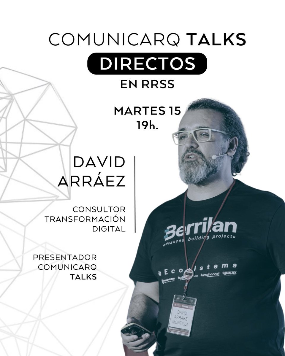 BOUM! <a href="/UsuarioArraez/">David Arráez</a> será nuestro presentador en COMUNICARQ TALKS!!!
Estamos súper emocionados de contar con este "monstruo" de la comunicación. Hoy, martes 15/19h. estará en directo con <a href="/EnriqueAlario/">Enrique Alario</a> y Antonio contando todo lo que va a pasar el 8 de noviembre en Valencia. 💪🏼