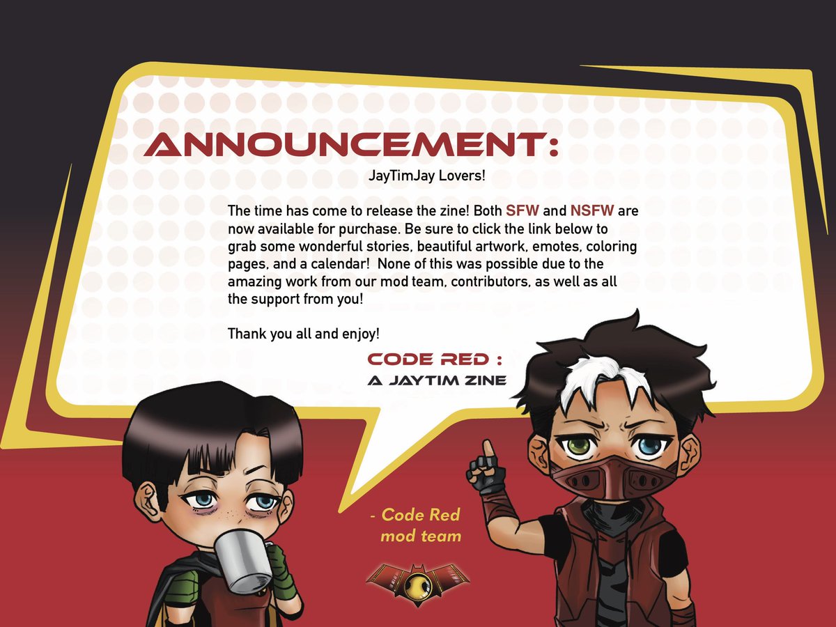 CodeRedJayTim's tweet image. WE’RE LIVE JayTimJay Fans! 
You can purchase the zine at our shop!

coderedzine.bigcartel.com

#jaytim #timjay #coderedjaytimzine