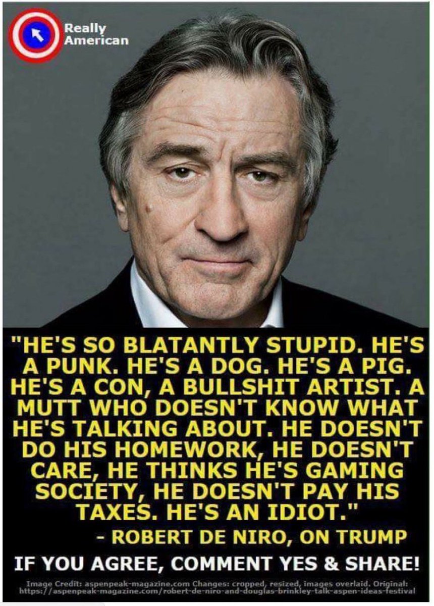 Damaan4u33's tweet image. Do you agree with Robert De Niro?  Yes 👍 or  No!👎