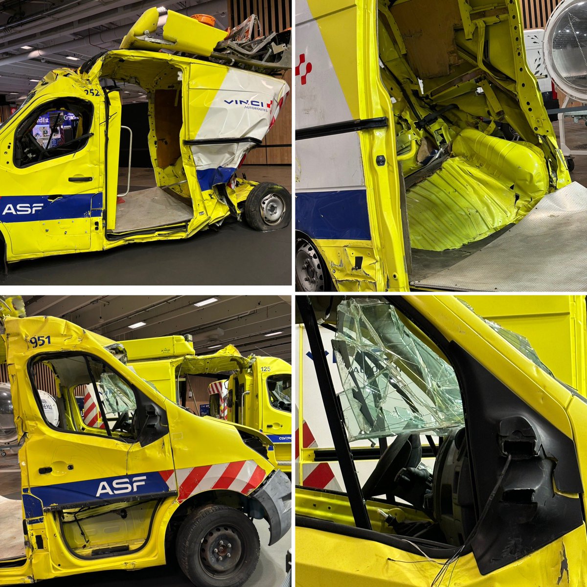 CorinnePrudhom3's tweet photo. Exposition de fourgons heurtés au #MondialAuto2024 #quandallezvouspercuter #securitedesfemmesethommesenjaune 🛑🛑🛑 aux distracteurs au volant, à la somnolence, au non-respect des limitations de vitesse… Respectez le #corridordesecurite https://t.co/LTI0ap9JPJ