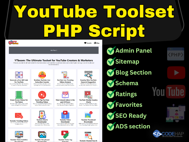 CodeHap's tweet image. YTBoom - YouTube Tools PHP Script With Admin Panel
codehap.com/store/ytboom-y…
YTBoom - YouTube Tools PHP Script With Admin Panel For Complete YouTube Management.YTBoom Is A Complete PHP Script For YouTube Tools With An Intuitive Admin Panel. Manage, Analyze, And More