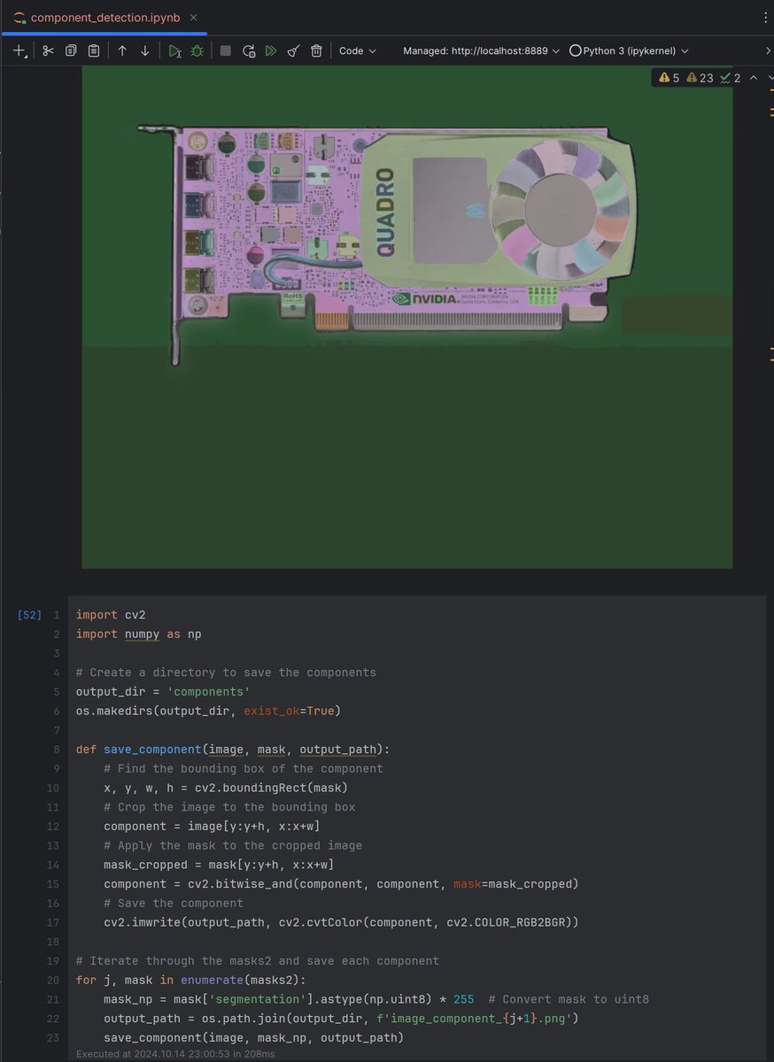 vladrezdev's tweet image. Using Meta's Segment Anything to break down a graphics card into its components.
#SegmentAnything #MetaAI #ComputerVision #Python