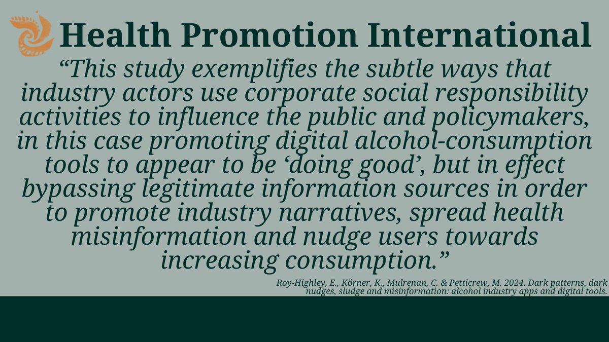 Health Promotion International (OUP) (@healthpromint) on Twitter photo 🔔NEW at Health Promotion International
“This study represents the first systematic analysis of digital alcohol-reduction tools promoted by alcohol-industry-funded organizations.”
Read here: doi.org/10.1093/heapro… <a href="/drelliottrh/">Dr Elliott Roy-Highley</a> <a href="/KatherineKorner/">Katherine Körner (she/her)</a> <a href="/CMulrenan/">Claire Mulrenan</a> <a href="/petticrewmark/">Mark Petticrew @markpetticrew.bsky.social</a> 🔔NEW at Health Promotion International
“This study represents the first systematic analysis of digital alcohol-reduction tools promoted by alcohol-industry-funded organizations.”
Read here: doi.org/10.1093/heapro… <a href="/drelliottrh/">Dr Elliott Roy-Highley</a> <a href="/KatherineKorner/">Katherine Körner (she/her)</a> <a href="/CMulrenan/">Claire Mulrenan</a> <a href="/petticrewmark/">Mark Petticrew @markpetticrew.bsky.social</a>