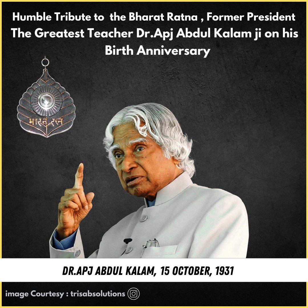 Trisabsolutions's tweet image. Inspiration that never fades. On Dr. APJ Abdul Kalam’s birth anniversary, we honor his legacy of determination, innovation, and service to the nation. Let&apos;s keep moving forward with his vision! 🚀🇮🇳 #KalamInspiration #Innovation #TrisaBSolutions #digitalmarketing
