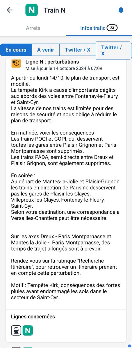Bonjour, 
Suite aux intempéries de la semaine dernière : modification du plan de transport ⚠️👀🙄
