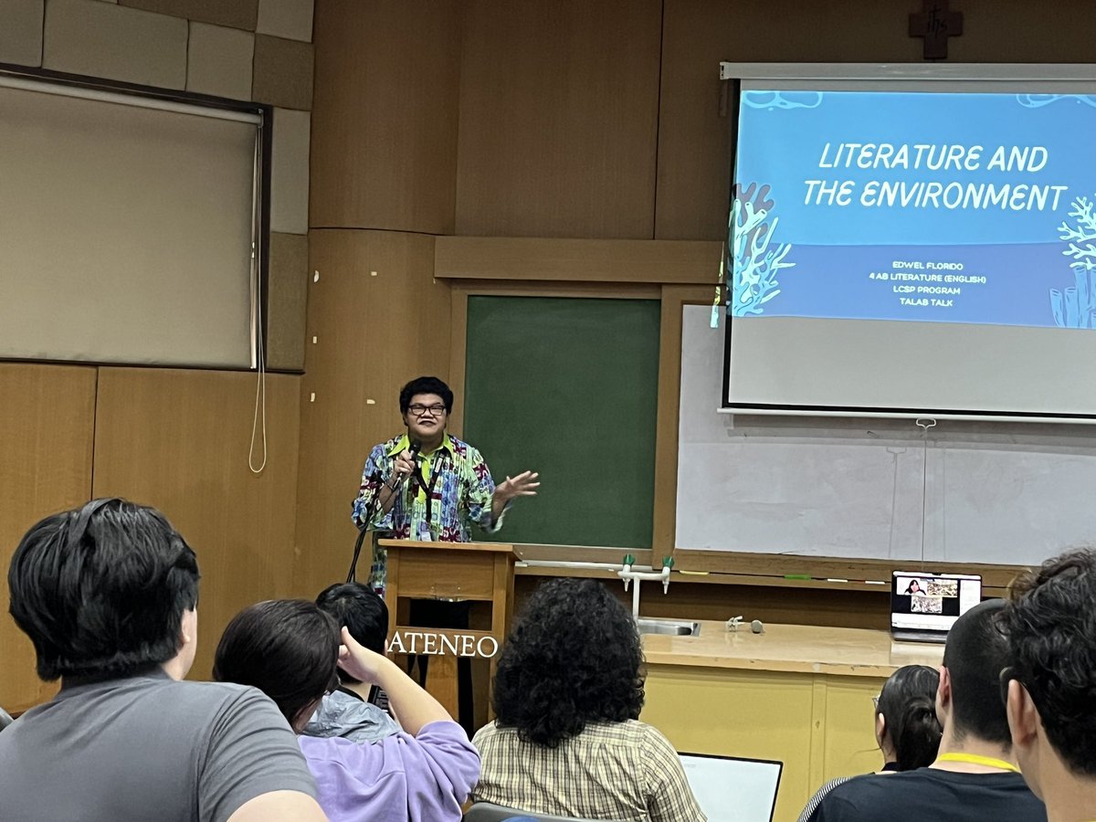 TheGUIDON's tweet image. The first speaker is Edwel Florido, a 4 AB Literature student, who will map the interdisciplinary connections of literature and the environment. |via @Aidan_TheGUIDON 

#TALABIntegralEcology