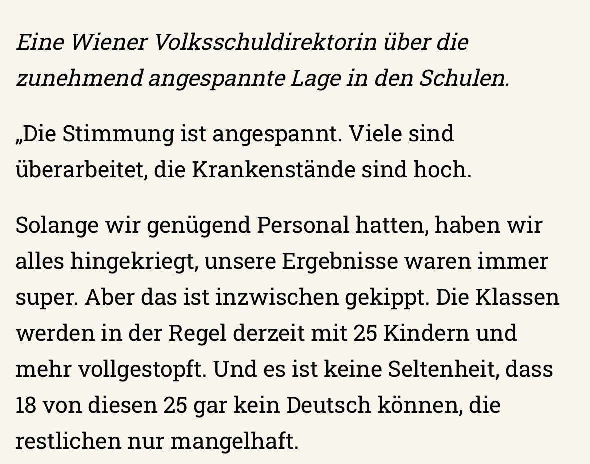 Franz Schellhorn (@franzschellhorn) on Twitter photo Schulalltag in der Hauptstadt eines der wohlhabendsten Länder der Welt. Aber das wird wohl nicht so bleiben: In vielen Volksschulen sprechen so viele Kinder nicht mehr Deutsch, dass an Unterricht nicht zu denken ist. Was jetzt, <a href="/Stadt_Wien/">Stadt Wien</a>? via <a href="/falter_at/">@falter_at</a> Schulalltag in der Hauptstadt eines der wohlhabendsten Länder der Welt. Aber das wird wohl nicht so bleiben: In vielen Volksschulen sprechen so viele Kinder nicht mehr Deutsch, dass an Unterricht nicht zu denken ist. Was jetzt, <a href="/Stadt_Wien/">Stadt Wien</a>? via <a href="/falter_at/">@falter_at</a>