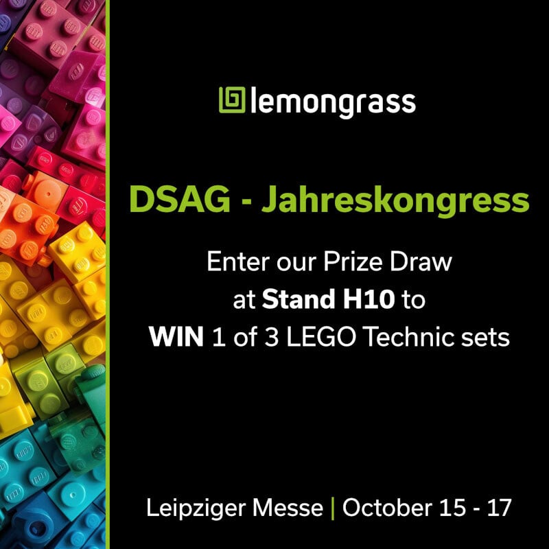 LemongrassCloud's tweet image. Are you attending DSAG-Jahreskongress? Come and visit us at our stand H10 to discuss SAP on the Cloud, meet our team and enter our fantastic prize draw for a chance to win 1 in 3 LEGO Technic sets.   Book a meeting with us here: hubs.la/Q02PQhZG0 

#DSAG #SAPUserGroup