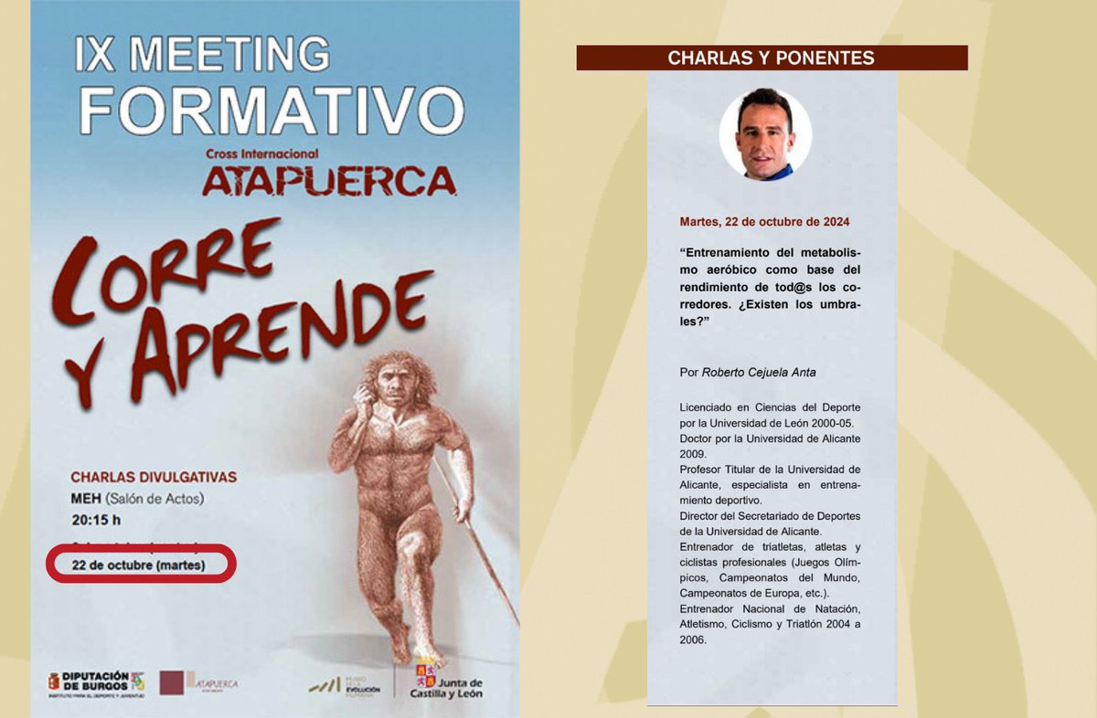 El #CrossAtapuerca es mucho más que correr

IX MEETING FORMATIVO 'CORRE Y APRENDE' Cross de Atapuerca:
🗣 Roberto Cejuela Anta
📅 Martes, 22 de octubre
⌚ 20:15 h
📍<a href="/museoevolucion/">MuseoEvoluciónHumana</a>

ℹ Más información:
crossatapuerca.com/nw/meeting/

#MuchoMásQueCorrer #Running #atletismo #correr