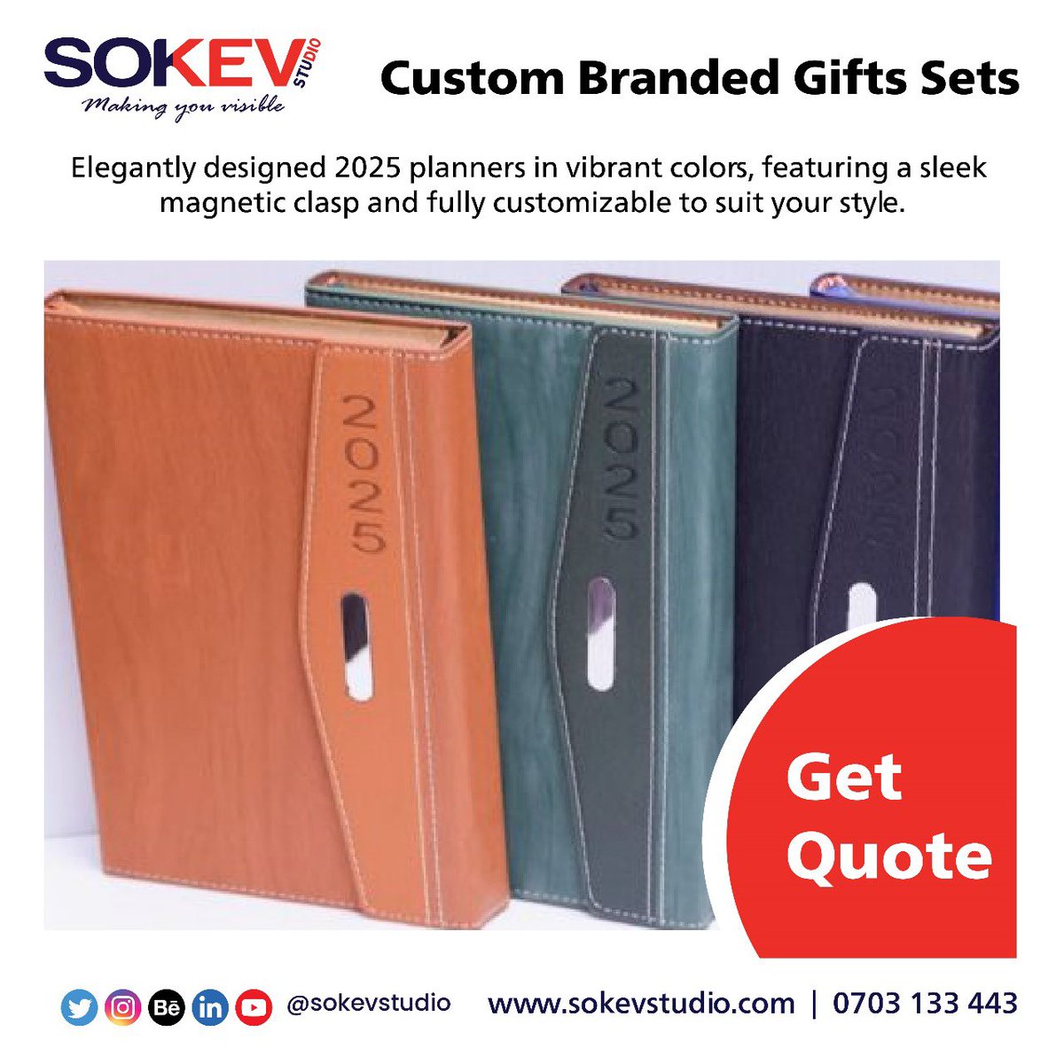 SokevStudio's tweet photo. Start 2025 in style with our custom planners! 🎯 Vibrant colors, sleek design, and fully customizable to represent your brand perfectly. Elevate your gifting game with Sokev Studio.📩 Contact us for a quote today! #BrandedGifts #2025Planners #CustomDesign #sokevstudio https://t.co/ifdSN2O04q