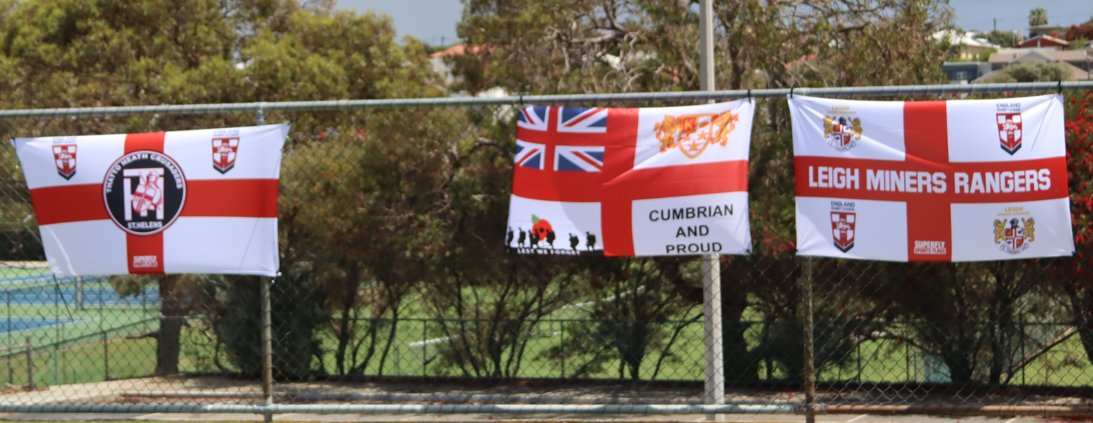The guys visited the venue of our games this morning. We carry a little piece of England with us in the form of flags with team name and  badges of the different sides represented through this Open Age side and these will be near the team every time they train or play. 2/2