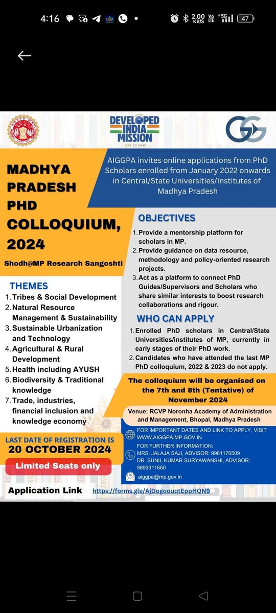 AIGGPA invites applications for PhD Colloquium 3.0 from Central/State Universities/ Institute of Madhya Pradesh.