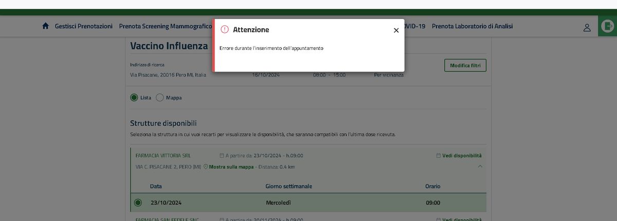 funkygallo's tweet photo. @AriaLombardia 
Signori è 2 giorni che provo a prenotare la vaccinazione per mia madre, ma da sempre lo stesso errore.
Insomma fare 2/4  query tra insert e select è da junior developer.... https://t.co/iAxF8PS7sD