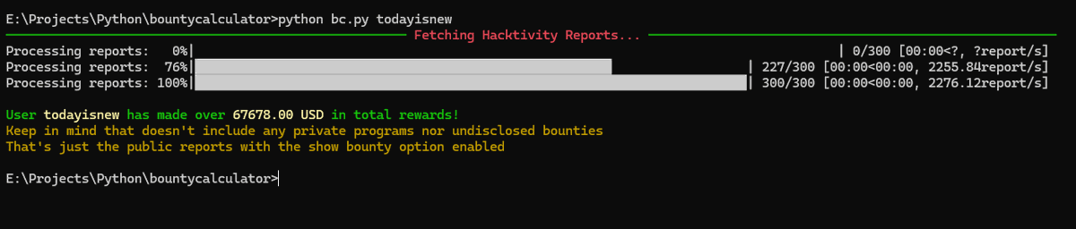 I built the most useless tool ever, check how much hackers have made on HackerOne, publicly

github.com/DEMON1A/bc
