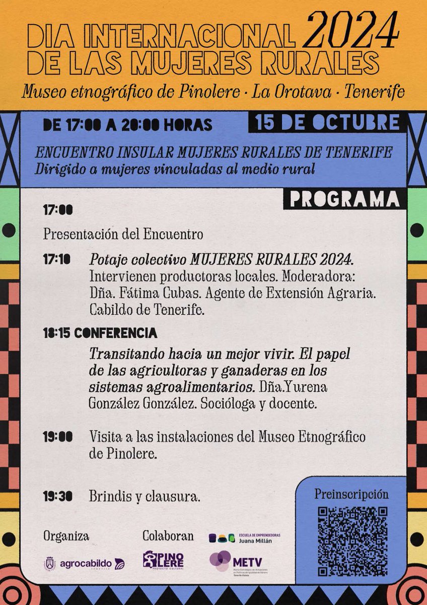 ACPinolere's tweet photo. HOY martes 15 de octubre de 2024.... POTAJE COLECTIVO en nuestras instalaciones del Museo y Parque Etnográfico Pinolere organizado por el Servicio de Agricultura y Desarrollo Rural del Cabildo de Tenerife con motivo del DÍA INTERNACIONAL DE LA MUJER RURAL. https://t.co/ROhu47lN0E