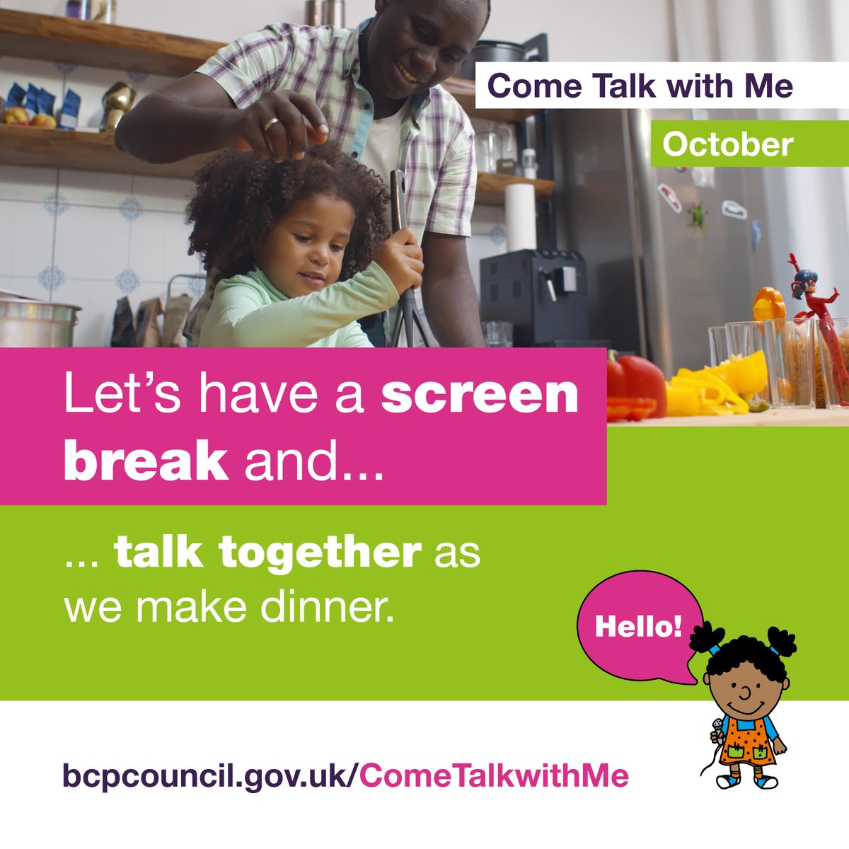 🗣 Come Talk with Me activity for October – let's talk together!
If you need support with your children's speech and language, contact your local family hub. You can also find fun activities to try at home here: fid.bcpcouncil.gov.uk/online-family-…
🔗 Family hubs: fid.bcpcouncil.gov.uk/online-family-…