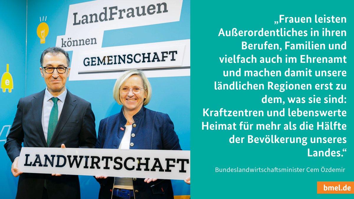 Zum heutigen Internationalen Tag der Frauen in ländlichen Gebieten würdigt <a href="/cem_oezdemir/">Cem Özdemir</a> die Rolle der #Frauen als Rückgrat des ländlichen Raums. Mehr: bmel.de/goto?id=116734 

#RuralWomen #InternationalDayOfRuralWomen