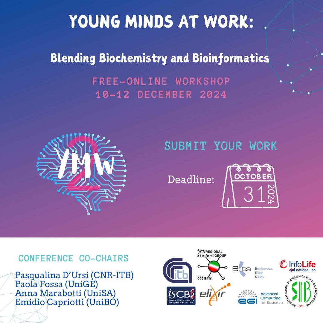 RSGItOfficial's tweet image. 📣 Join us for YMW2: Blending Biochemistry and Bioinformatics!
🤝 Dive into the integration of bioinformatics and biochemistry. Plus, participate in training sessions with ELIXIR!
🗓️ Submission deadline: October 31!
🎟️ Registration is FREE!
Find out more: blendingbb.it