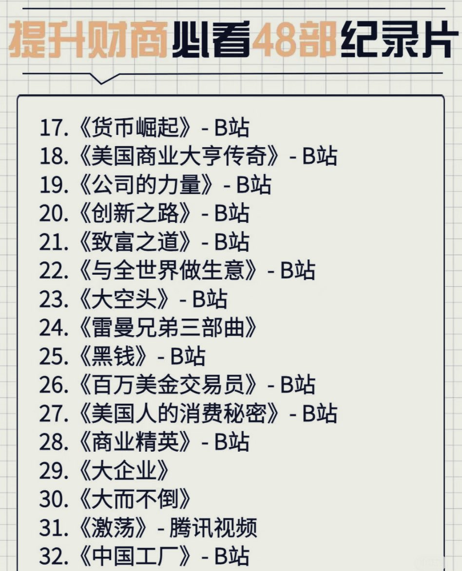 Cryptoeth520's tweet image. 提升财商必看48部纪录片