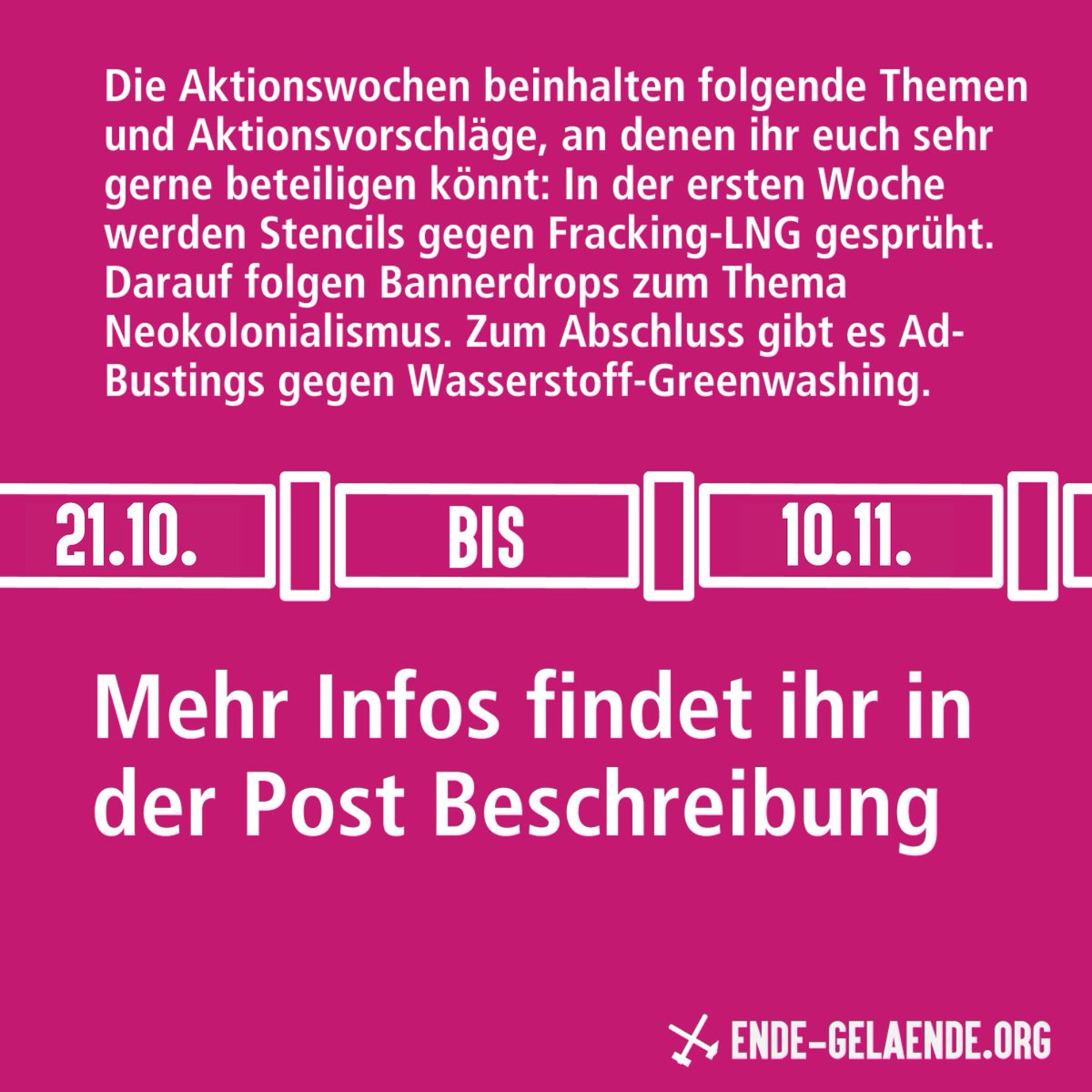 Aufruf zu Anti-LNG-Aktionswochen!

Wir  alle wissen: Sauberes Gas ist eine dreckige Lüge! Der Import von  Fracking-LNG fördert neokoloniale Ausbeutung, führt zu massiven  Klimaschäden und Umweltzerstörung, vor allem in indigenen und schwarzen  Communities.
