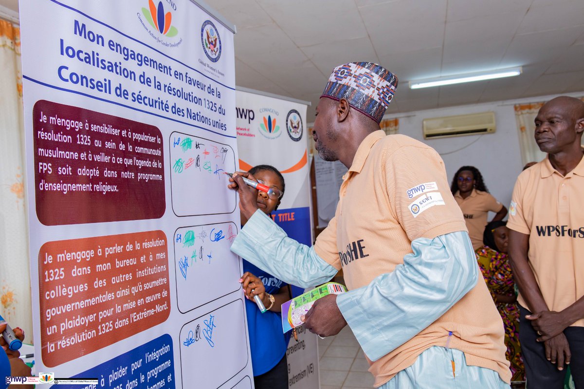 <a href="/gnwp_gnwp/">Global Network of Women Peacebuilders (GNWP)</a> <a href="/StateGWI/">The Secretary's Office of Global Women's Issues</a> <a href="/MavicCBalleza/">Mavic CabreraBalleza</a> <a href="/RBesong/">Ruth Abunaw Besong</a> <a href="/SallyMMboumien/">Sally M Mboumien</a> <a href="/AEviaya/">Achem Eviaya</a> <a href="/AsohEtheldreda/">Asoh Etheldreda</a> <a href="/MartheWandou3/">Marthe Wandou</a> <a href="/Ngwengu_sharon/">Fav_sharon🇨🇲</a> <a href="/YaahFai72162/">Fai Conscience Yaah</a> <a href="/borisfenopeh/">Mon TONSONG 😌🇨🇲</a> <a href="/thelizlum/">Liz Lum</a> #WINSLocalizing1325📍 places responsibilities within the community🫂 &amp; supports local councils in addressing🤝 the root causes of the key issues faced.

🚨Participants signed✍️ the #WPS🚺commitment board to build peace in Maroua🇨🇲  <a href="/gnwp_gnwp/">Global Network of Women Peacebuilders (GNWP)</a> <a href="/StateGWI/">The Secretary's Office of Global Women's Issues</a>