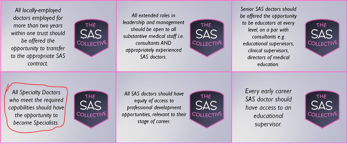 Day 2 of #SASWeek24
Specialists

Did you know that most SAS doctors want to become Specialists? 

The  national Specialist contract is now 3 and a half years old though post creation is slow.  
One of #SASsix. 
Guidance and support form <a href="/NHSEmployers/">NHS Employers</a> and BMA 👇