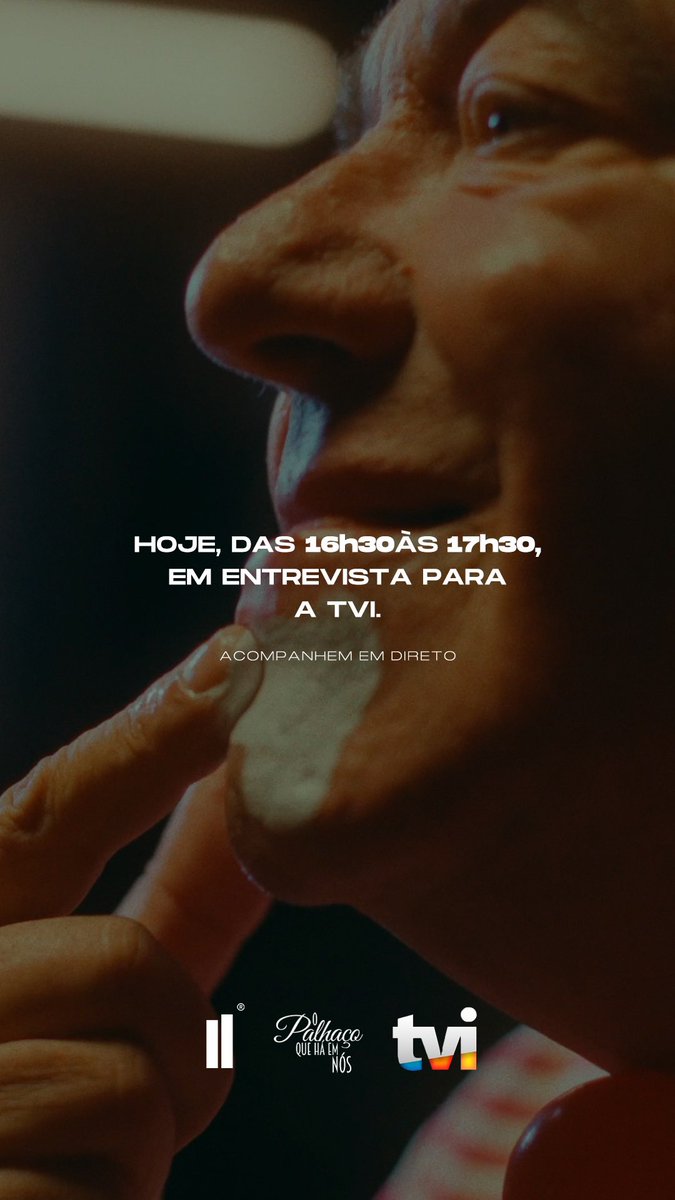 Hoje, na TVI das 16h30 às 17h30, com dois momentos distintos:

1. Reportagem Mário Faísca;
2. Entrevista ao ator Mário Faísca e ao realizador do filme “O palhaço que há em nós”, Eduardo Robalo.

Convidamo-vos a acompanhar em direto, na TVI.