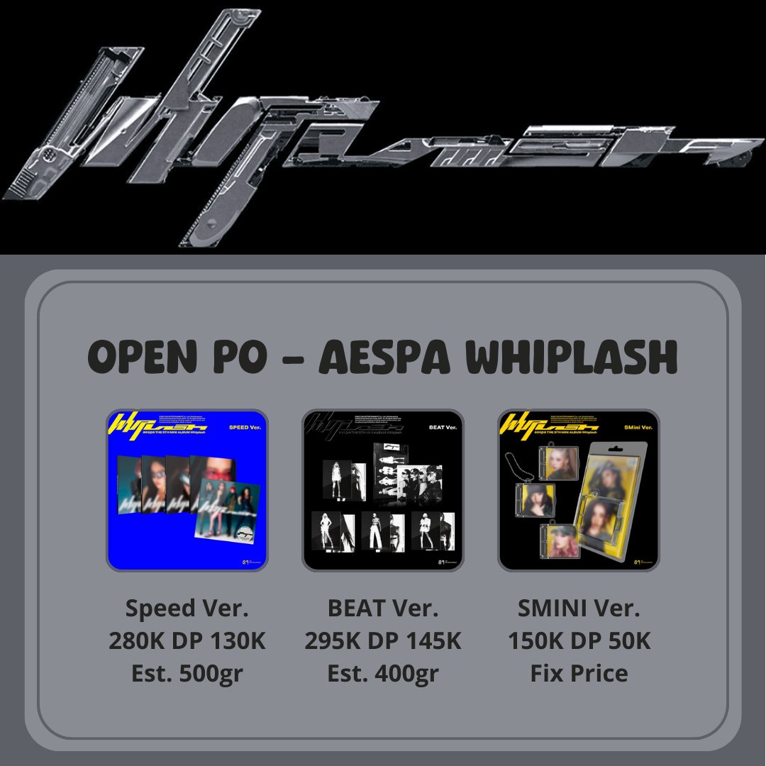 ⚡ Open PO Album Aespa - Whiplash  By Bulgogi ⚡

⏰ Close PO : 19 Oktober 2024
📨 Order via DM

✅ Bersih INA 
❌ Fee Packing
💳 BCA/Spay/Mandiri/QRIS
🏠 Surabaya