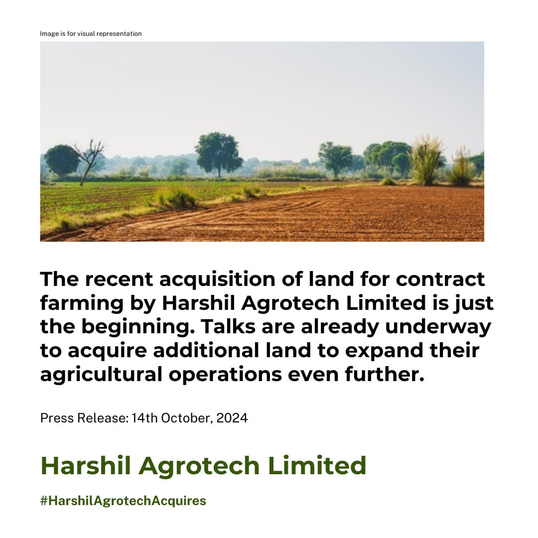 #HarshilAgrotechAcquires
HAL expands agricultural output with latest land acquisition. Contract farming and fruit/vegetable trading drive growth. FY 2024-2025 revenue forecast: ₹105-115 crore. Strategic moves enhance operational capacity and competitiveness. Long-term growth