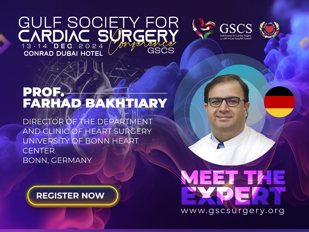 Get ready to learn from one of the best in cardiac surgery! As the Director of the Department of Heart Surgery at the University of Bonn, Prof. Bakhtiary leads groundbreaking innovations in minimally invasive procedures
Register Now: gscsurgery.org/registration/

#CardiacSurgery