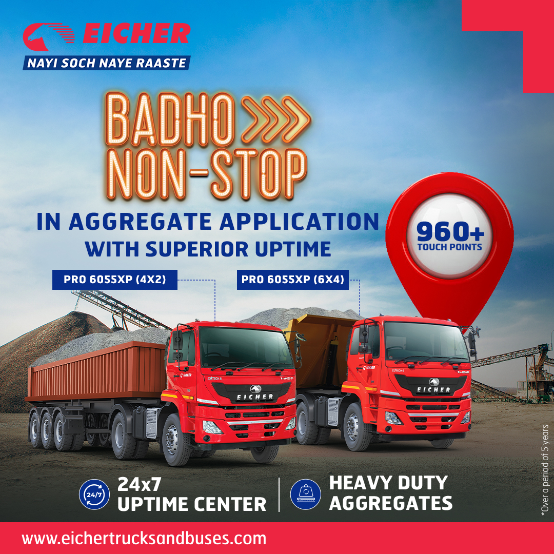 ETBIndia's tweet photo. #BadhoNonStop in Aggregate Application with a 24X7 uptime center and 960+ touch points providing Superior Uptime, with Eicher PRO 6655XP (4X2) and Eicher PRO 6655XP (6X4)
Know More: https://t.co/d8DyT0aRkb
#EicherBSVI #EUTECH6 #HCVTrucks #HighPower #MaximumUptime #MyEicher https://t.co/qtvcUmvamY