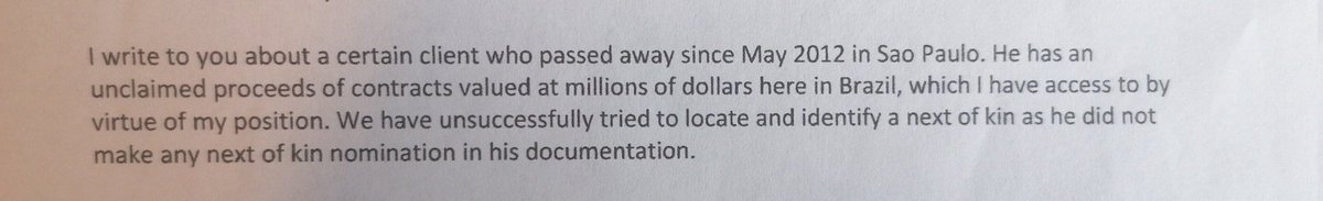 Ich hab doch ernsthaft per Post - so richtig auf Papier und im Kuvert - Spam bekommen und Millionen geerbt.