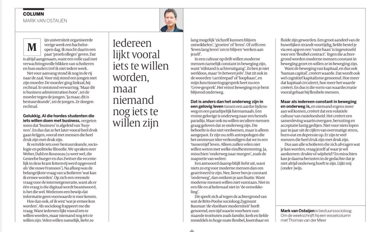Nieuwe <a href="/volkskrant/">de Volkskrant</a> column. Over waarom velen zo druk zijn met druk zijn.