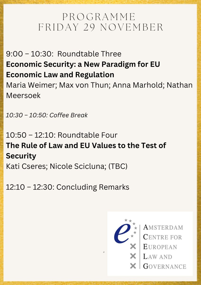 Amsterdam Centre for European Law and Governance (@acelg_uva) on Twitter photo The ACELG conference will reflect upon the nature of the security threats that Europe faces and the meanings of Europe’s ‘geopolitical awakening’.
Join policy analysts, legal and international relations scholars on 28-29 November <a href="/AdamLawSchool/">Amsterdam Law School</a>
acelg.uva.nl/content/events… The ACELG conference will reflect upon the nature of the security threats that Europe faces and the meanings of Europe’s ‘geopolitical awakening’.
Join policy analysts, legal and international relations scholars on 28-29 November <a href="/AdamLawSchool/">Amsterdam Law School</a>
acelg.uva.nl/content/events…