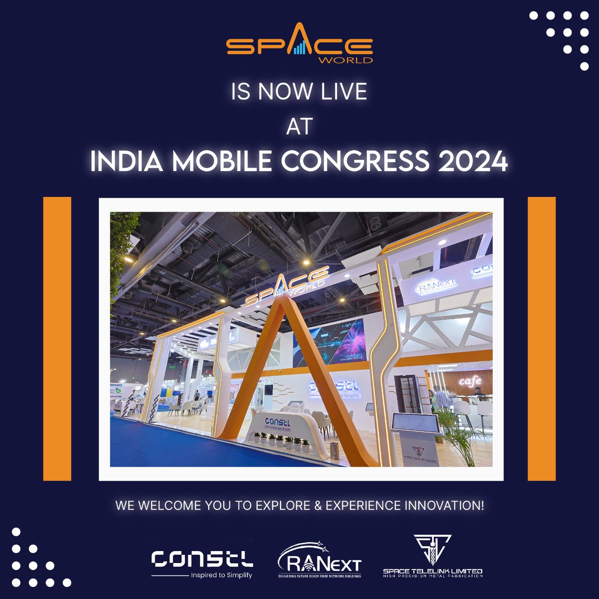 SpaceWorldGroup's tweet photo. We’re LIVE at India Mobile Congress 2024!

Join us for an unparalleled tech experience—let’s innovate and inspire together at @exploreIMC !

Visit us and connect with our experts -

📅 October 15-18, 2024
📍Bharat Mandapam, Booth [Booth Number]

#IMC2024 #IndiaMobileCongress2024 https://t.co/W0jI44aqYh