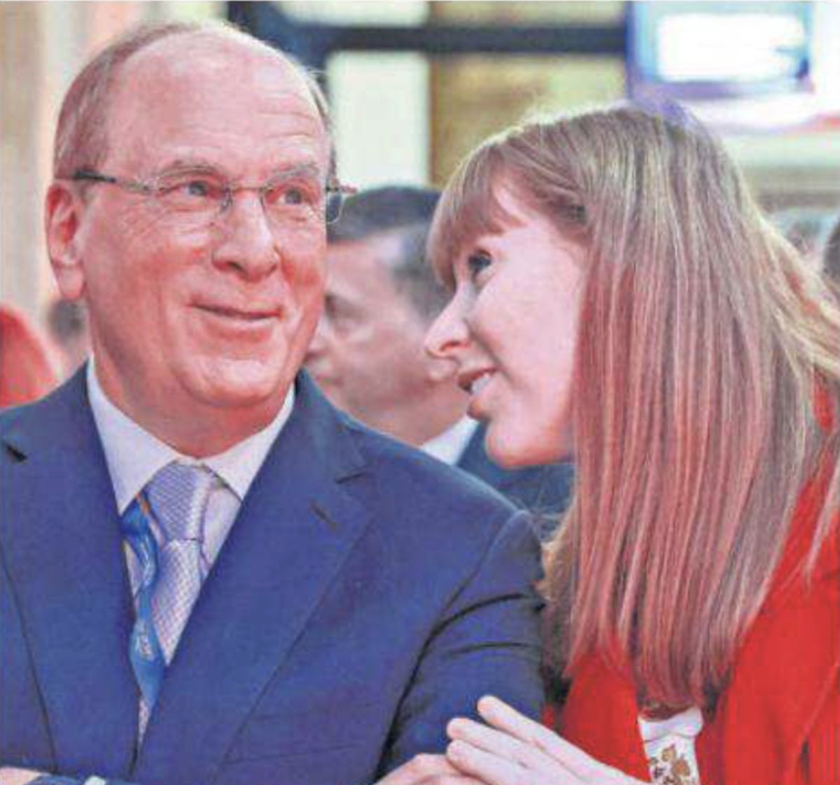 What a time to be alive. And what a pic.

Angela Rayner, deputy PM and a former unionist who grew up in poverty on a council estate in Stockport, and Larry Fink, CEO of Blackrock, the world's largest asset manager, with US$10 trillion in assets under management as of December 31,