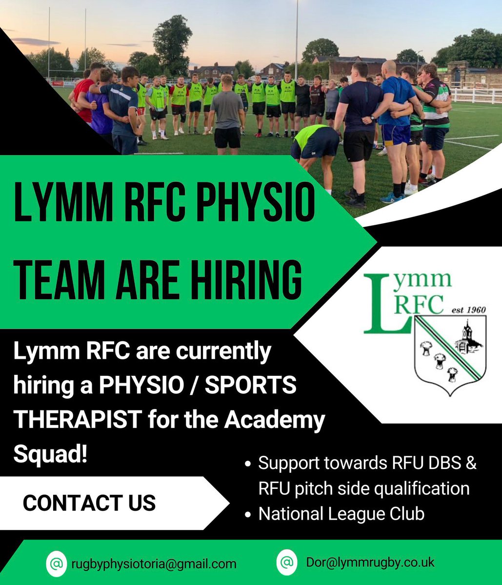 sterosport's tweet image. Academy Physio/ Sport Rehab/ Therapist vacancy at Lymm RFC.
