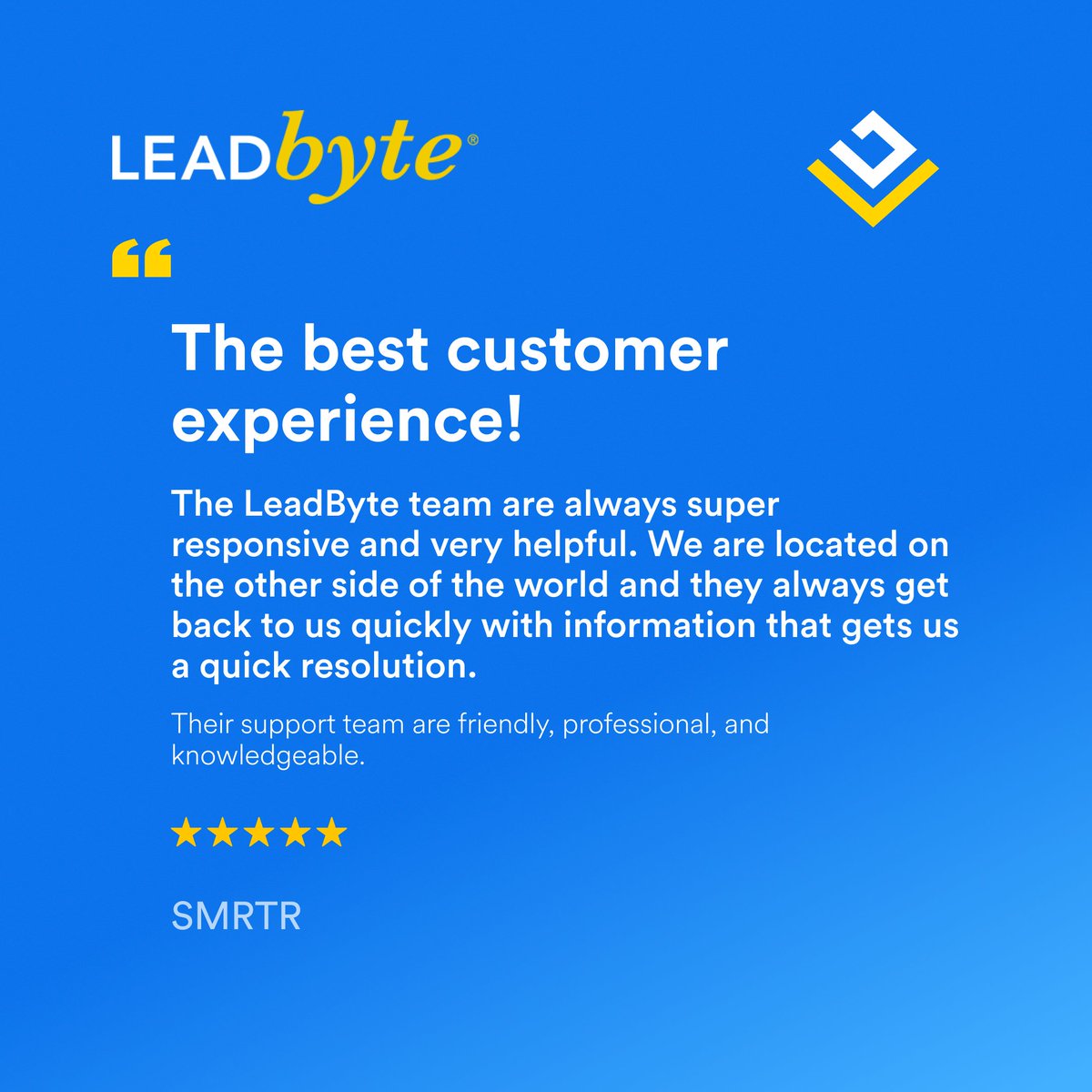Check out this great testimonial, talking about our great customer service once again, from SMRTR. 🚀

If you're happy with your experience at LeadByte, leave your own review here. uk.trustpilot.com/review/www.lea…
