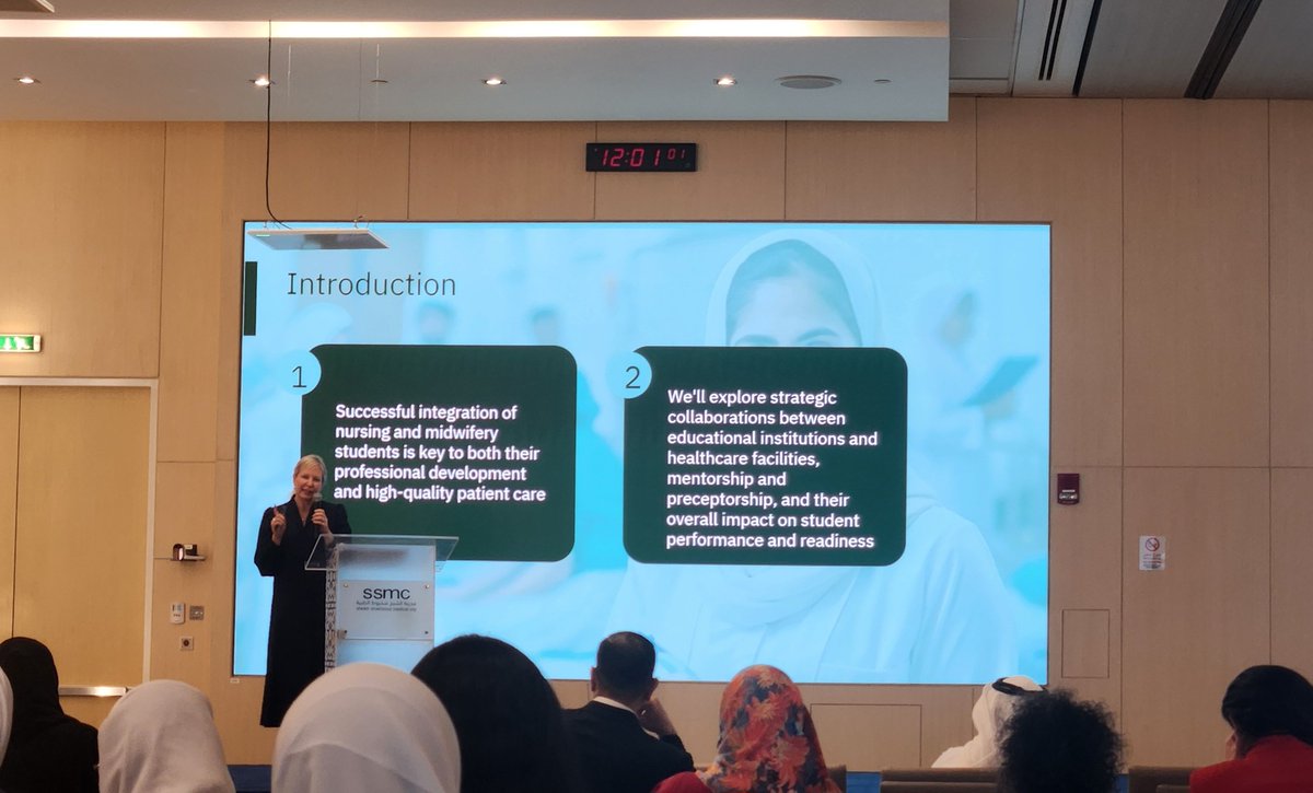 Inspiring presentation by our Director Prof Lisa Bayliss-Pratt this afternoon <a href="/SSMCAbuDhabi/">Sheikh Shakhbout Medical City</a> Education Week. How can we support students in practice? #ssmcedu cationweek <a href="/FCHS_UAE/">Fatima College of Health Sceicns</a>