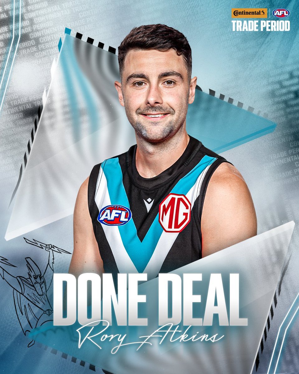 TradeTalkAFL's tweet photo. Rory Atkins gets his wish to return to Adelaide with the same mega deal which sees him cross to Port Adelaide. Atkins used to play for the Adelaide Crows but moved over to the Suns and was key to return home. Now he is officially crossed over to port. 
#AFL #AFLTrade #GoPower https://t.co/Q9R7XK3qhZ