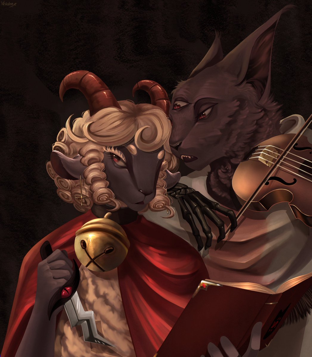 VoidHeartKisses's tweet photo. Portrait with Death Playing the Fiddle (cotl version)
#cultofothelamb #cultofothelambfanart #narilamb https://t.co/YUu0r02z6n