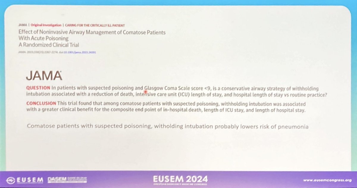 inspiro_expiro's tweet photo. Great session on clinically relevant science at the bedside at #EUSEM24 this morning!
1) Some new aspects to consider in prehospital and ED #airway management -
well presented by @DrRehn and @hjaltimb : https://t.co/xjaj1QaUzN