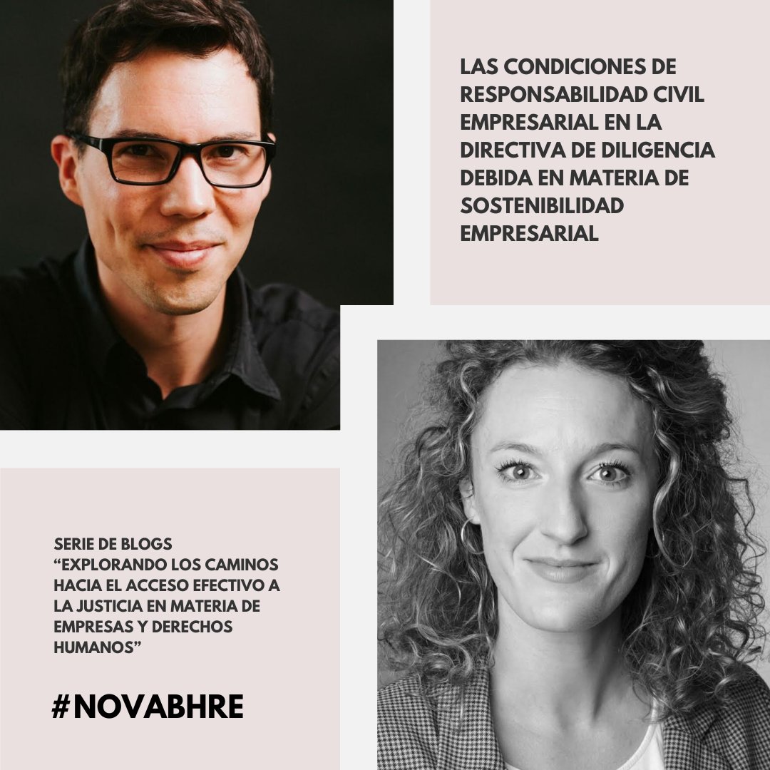 NOVA BHRE (@nova_bhre) on Twitter photo 📢 Our new blog series continues!
@N_Bueno_Uni & <a href="/FranziskaOehm/">Franziska Oehm</a> present "Las condiciones de responsabilidad civil empresarial en la Directiva de diligencia debida en materia de sostenibilidad empresarial" (in Spanish)⚖️📜
👉Read here: lnkd.in/di9D_kVe
#CivilLiability 📢 Our new blog series continues!
@N_Bueno_Uni & <a href="/FranziskaOehm/">Franziska Oehm</a> present "Las condiciones de responsabilidad civil empresarial en la Directiva de diligencia debida en materia de sostenibilidad empresarial" (in Spanish)⚖️📜
👉Read here: lnkd.in/di9D_kVe
#CivilLiability