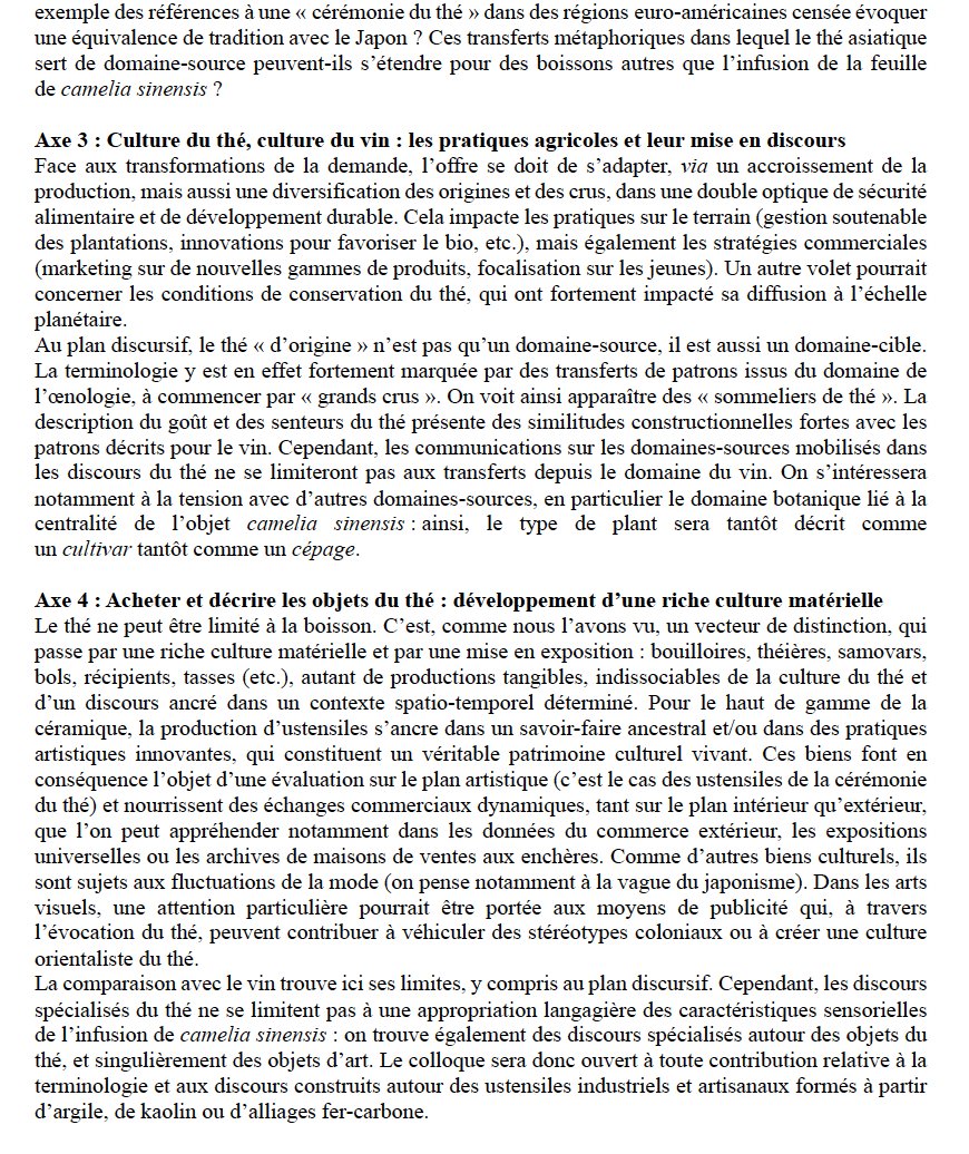 Appel à communication : "Transferts matériels, discursifs et linguistiques dans le domaine du thé de 1856 à nos jours." Le colloque se tiendra à Lyon les 19 et 20 juin 2025.
iao.cnrs.fr/actualite/appe…
