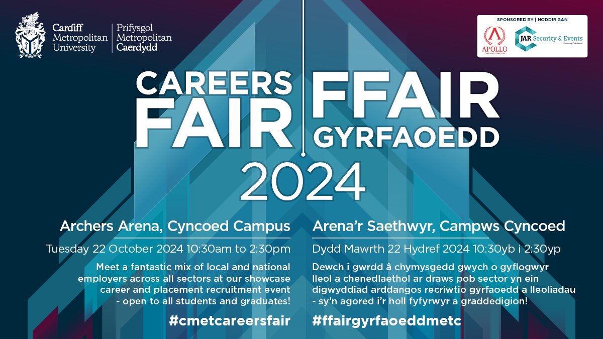 Cardiff Met Careers (@cmetcareers) on Twitter photo โ Only 1 week to go for the <a href="/cardiffmet/">Cardiff Metropolitan University</a> Careers Fair 2024!
Tuesday 22 October, 10.30am - 2.30pm at #Cyncoed campus. FREE to attend for all students and graduates looking for graduate opportunities, placements, part-time employment or work experience.
#CMetCareersFair โ Only 1 week to go for the <a href="/cardiffmet/">Cardiff Metropolitan University</a> Careers Fair 2024!
Tuesday 22 October, 10.30am - 2.30pm at #Cyncoed campus. FREE to attend for all students and graduates looking for graduate opportunities, placements, part-time employment or work experience.
#CMetCareersFair