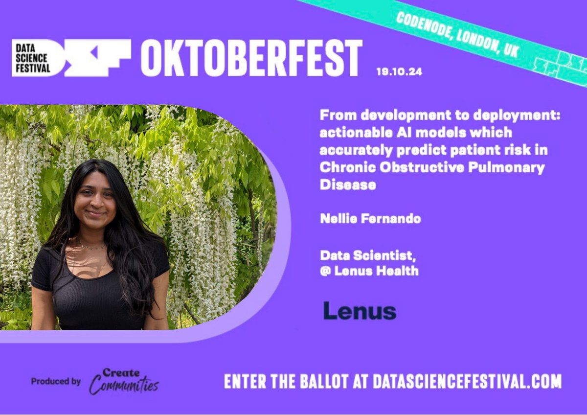 lenushealth (@lenushealth) on Twitter photo Join our data scientist Nellie Fernando at <a href="/datasciencefest/">Data Science Festival</a>
💡 From Development to Deployment: Actionable #AI Models Predicting Patient Risk in #COPD
📅 Saturday, 19 Oct
📍 CodeNode, London, EC2M 7EB
Enter ticket ballot 👇
bit.ly/3YgR6mc
#DataScienceFestival #HealthAI Join our data scientist Nellie Fernando at <a href="/datasciencefest/">Data Science Festival</a>
💡 From Development to Deployment: Actionable #AI Models Predicting Patient Risk in #COPD
📅 Saturday, 19 Oct
📍 CodeNode, London, EC2M 7EB
Enter ticket ballot 👇
bit.ly/3YgR6mc
#DataScienceFestival #HealthAI
