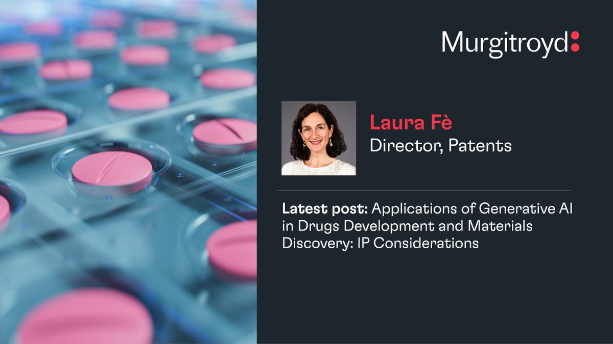 Following her recent LinkedIn Live with Prof. Dr. Alexander J.  Wurzer, Laura Fè has written this in depth report on the applications of generative AI in drugs development and the IP considerations associated. murgitroyd.com/insights/paten…

#AI #ArtificialIntelligence #IP #IPandAI