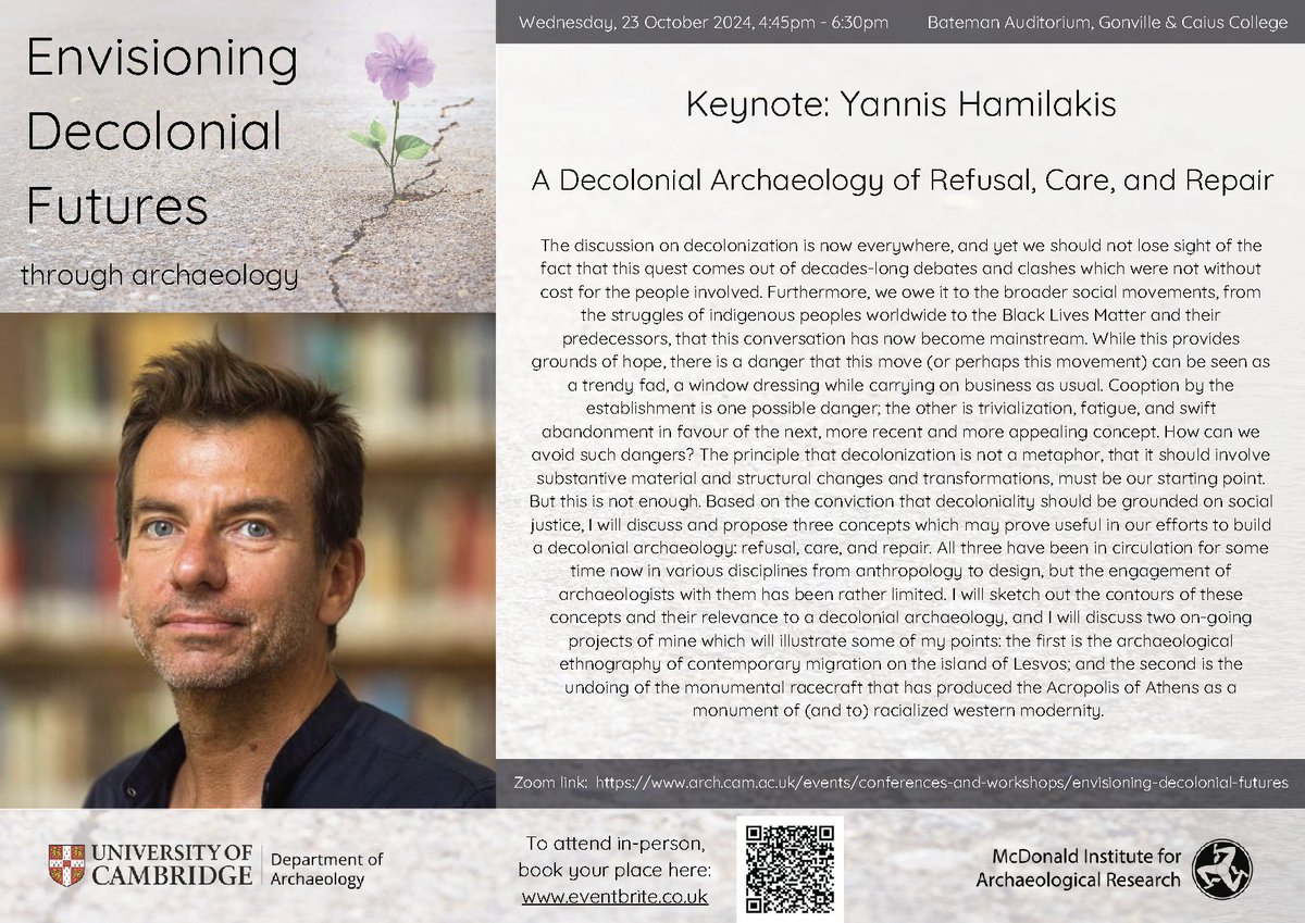 UCamArchaeology's tweet image. 🎟️ Don't forget to sign up to attend the two keynote speakers as part of the 'Envisioning Decolonial Futures through archaeology' conference! 

✨ Hear from Kristina Douglass and @yannishamilakis 

👉 More info and booking: arch.cam.ac.uk/events/confere…
